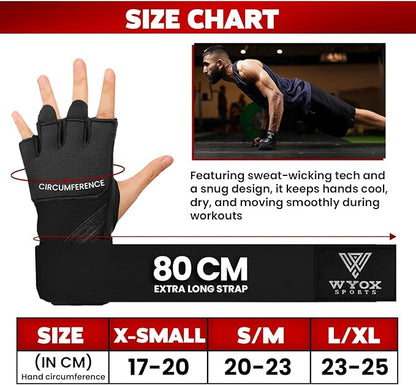 WYOX Gel Boxing Hand Wraps Inner Gloves for Men & Women, 80cm Quick Wrist Straps, Padded Knuckle Protection for Muay Thai Kickboxing, Hand Wraps for Boxing & Martial Arts