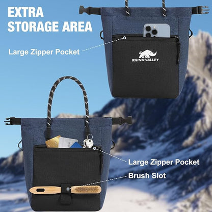 Rhino Valley Chalk Bag for Rock Climbing, No Leak Magnetic Climbing Chalk Bag with Handle, Climbing Chalk Bucket Gear with Adjustable Belt Zipper Pockets for Cross Fit, Weight Lifting