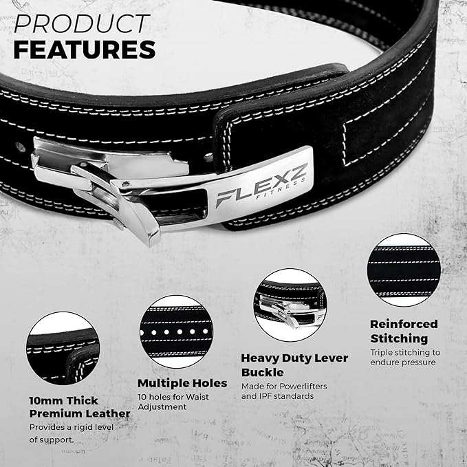 Flexz Fitness Lever Weight Lifting Belt Leather - 10MM 13MM 13MM Powerlifting