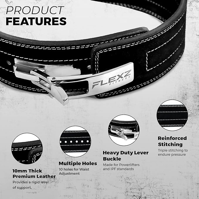 Flexz Fitness Lever Weight Lifting Belt Leather - 10MM 13MM 13MM Powerlifting