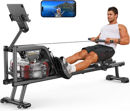 YOSUDA Magnetic/Water Rowing Machine 350 LB Weight Capacity - Foldable Rower for Home Use with Bluetooth, App Supported, Tablet Holder and Comfortable Seat Cushion