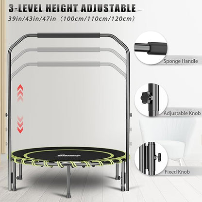 40" Fitness Trampoline with Adjustable Handle Bar Silent Mini Trampoline Bungee Rebounder Jumping Cardio Trainer Workout for Adults - Maximum Load 150 kg