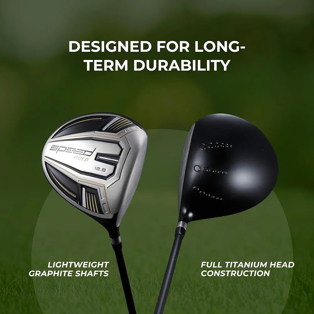 Speed Titanium Driver Golf Club, 10°, 11.5°, 12.5° Loft , Ultra Lightweight Graphite Shaft, Oversized Sweet Spot, Aerodynamic Design, USGA Conforming Mens Golf Driver + Deluxe Headcover