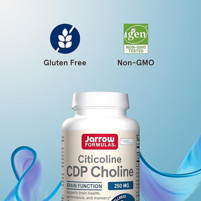 Jarrow Formulas Citicoline CDP Choline 250 MG, CDP Choline Supplement Supports Brain Health, Performance and Memory, 120 Capsules, Up to a 120 Day Supply, Pack of 12
