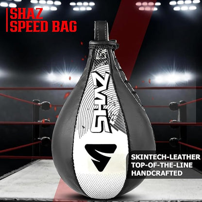 SHAZ Skin-Tec Leather Boxing Speed Bag with Swivel Punching Training Speedbag MMA Muay Thai Punch Speed Ball with Hanging Swivel Mount Dodge Striking Speedball