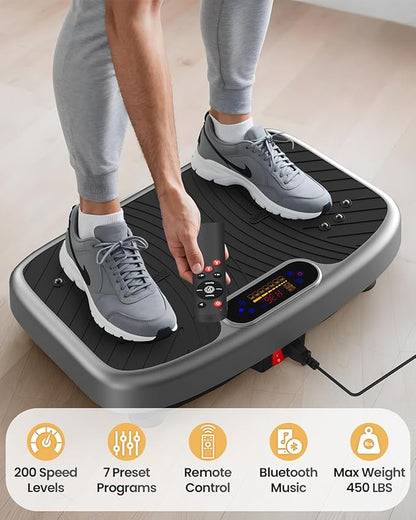 Vibration Plate Exercise Machine, Vibration Plate Platform for Lymphatic Drainage, 200 Adjustable Speeds Power Shaping Vibrating Plate Helps Weight Loss, Shaping, Max Weight 450 Lbs