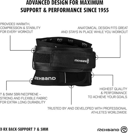 Rehband X-RX Back Support 7mm neoprene, 2-in-1 back