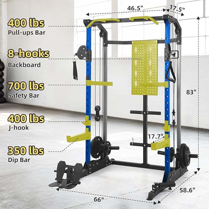 Multi-Function Power Cage, Power Rack with Dual Independent Pulley System, 2000LB Capacity Workout Cage with Adjustable Cable Crossover System and Training Attachment, Squat Rack for Home Gym