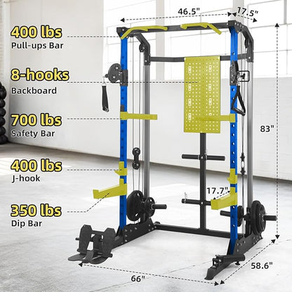 Multi-Function Power Cage, Power Rack with Dual Independent Pulley System, 2000LB Capacity Workout Cage with Adjustable Cable Crossover System and Training Attachment, Squat Rack for Home Gym