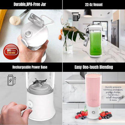 SSKAWorldwide Portable Blender - 21oz Smoothie Blender Rechargeable Small Blender with 6 Blades Personal Blender for Home Office Gym Sports and Travel (White)