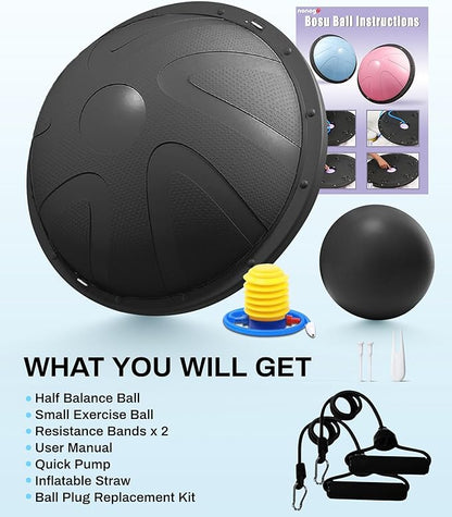 nonogo Half Balance Ball Trainer with Resistance Bands & Small Exercise Ball, Stability Ball for Core Strength, Full Body Workout, Yoga, Fitness, Physical Therapy