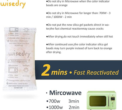wisedry 50 Gram [6PACKS] Rechargeable Silica Gel Desiccant Packets Fast Reactivate Desiccant Bags Orange to Green indicating for Air Dryer Food Grade