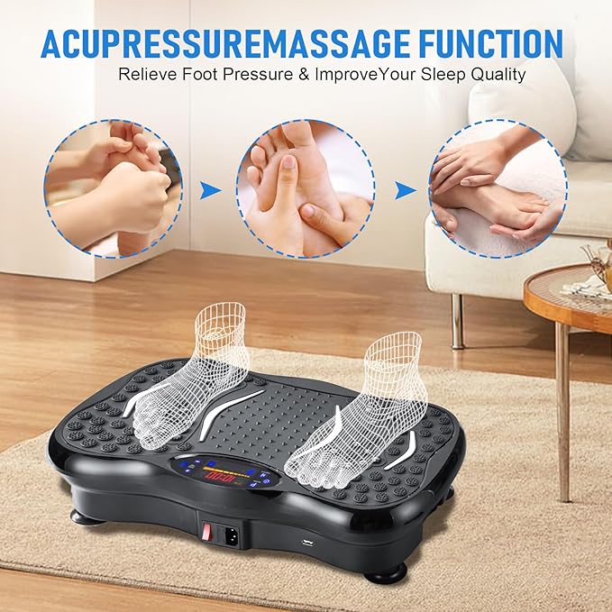 Vibration Plate Exercise Machine,Whole Body Workout Equipment for Weight Loss,Lymphatic Drainage Machine,Gyms Workout with Adjustable Speeds and Resistance Bands,Compact Vibration Platform for Home