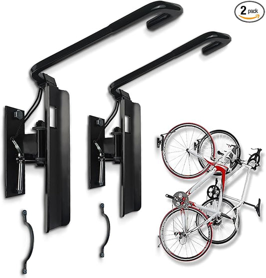 Swivel Bike Rack Garage Wall Mount, Bike Hangers for Garage, Wall Mount Bikes Racks, Space Saving Wall Bike Racks, Vertical Bike Rack Holds up to 66lbs, 90° Swivel Design, 2 Pack