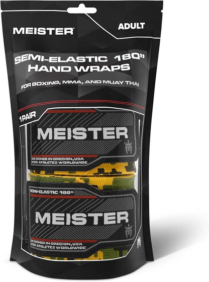 Meister Adult 180" Semi-Elastic Hand Wraps for MMA & Boxing (Pair)