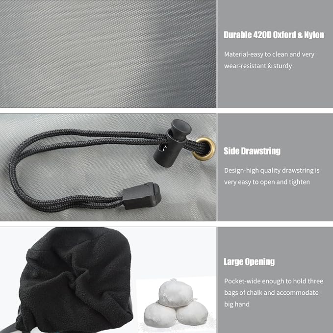 Chalk Bag for Rock Climbing, Chalk Bag with Zippered Pocket,Climbing Chalk Bag,Side Drawstring Closure for Rock Climbing Weight Lifting Gymnastics Workout, Gray