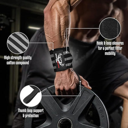 BEAST RAGE Wrist Wraps for Weightlifting - Adjustable Lifting Straps With Thumb Loop for Enhanced Gym Support, Powerlifting, Bodybuilding and Workout