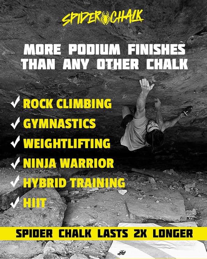 SPIDER CHALK Climbing Chalk Lab-Grade Powder Large 10 oz. Bag. Skin-Friendly, Better Performance - Made in The USA.