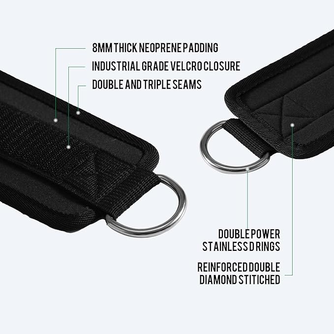 Slim Panda Ankle Strap for Cable Machine,Ankle Cuff for Kickbacks, Booty Hip Abductors,Glute Workouts, Leg Extensions, Curls for Men and Women, Adjustable with Double D-Rings