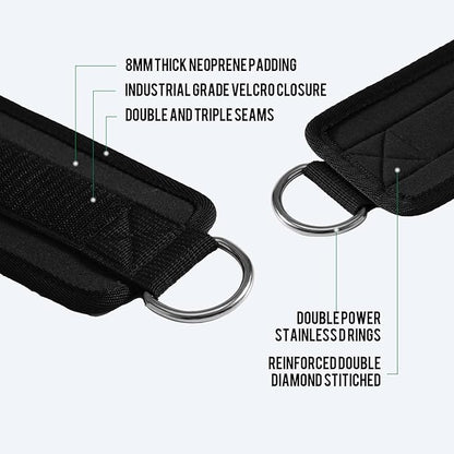 Slim Panda Ankle Strap for Cable Machine,Ankle Cuff for Kickbacks, Booty Hip Abductors,Glute Workouts, Leg Extensions, Curls for Men and Women, Adjustable with Double D-Rings