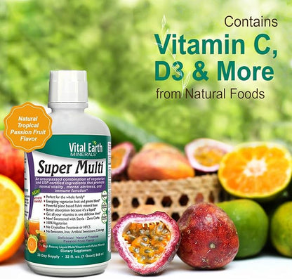 Vital Earth Minerals Super Multi 2-Pack – Liquid Multivitamins for Women, Men & Kids, Liquid Vitamins with Fulvic Acid for Better Absorption, MTHFR Support, 32 Oz Ea + 1 Oz Cup