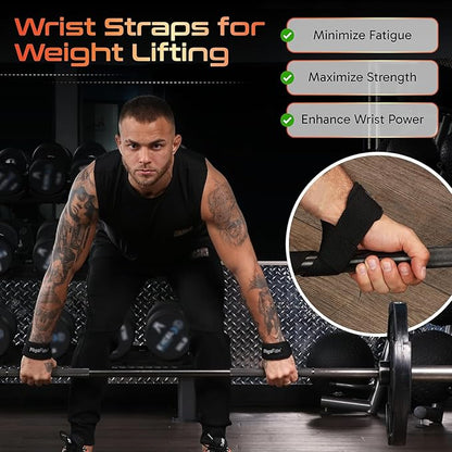 Grip Lifting Straps for Weightlifting and Strength Training, Premium Cotton and Padded Wrist Wraps, Gym Deadlift for Men & Women (Green, 1-Pair)