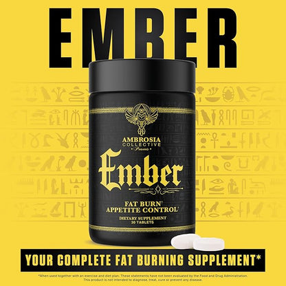 Ambrosia Ember™ Thermogenic Fat Burner & Appetite Support Supplement Pills for Healthy Weight Management, Appetite Support for Men and Women with CapsiMax™, African Mango, and CoQ10