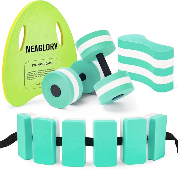 NEAGLORY 5-Piece Aquatic Exercise Set - Pool Fitness Equipment with Foam Water Dumbbell, Swim Kickboard, Pull Buoy, Aquatic Swim Belt