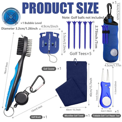 11 Pcs Golf Accessories Kit, Include Golf Tees Golf Towel Golf Ball Bag with Hook Cleaner Brush Golf Ball Marker Golf Divot Tool Golf Score Counter