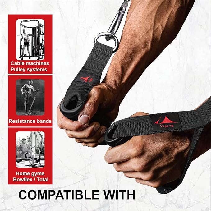 Heavy Duty Gym Exercise Handles Attachment for Cable Machine,Resistance Band,Pulley System Home Fitness Workout Equipment, with Elastic Rubber Grip and 2 Large Carabiners