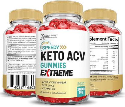 (2 Pack) Speedy Keto ACV Gummies Extreme 2000MG Speedy Keto Gummies Advanced Formula Apple Cider Vinegar with Pomegranate Beet Juice Powder B12 Vegan Non GMO 60 Gummys