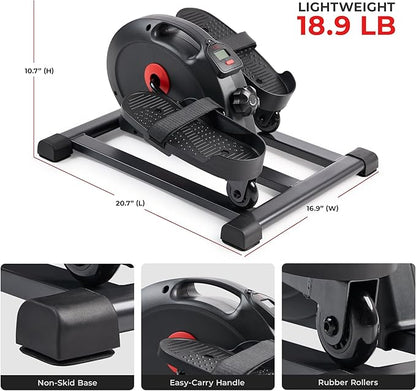 Sunny Health & Fitness Smart Mini Pedal Exerciser, Under Desk Bike/Elliptical for Home Workout & Cycle Cardio Training, Free SunnyFit App Link, Optional in Color, Mat/Workout Bands or Steel Stabilizer