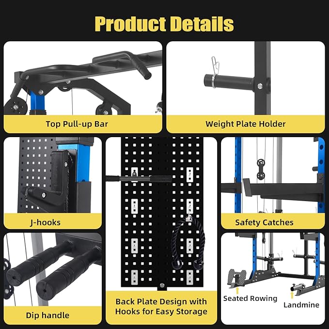 Multi-Function Power Cage, Power Rack with Dual Independent Pulley System, 2000LB Capacity Workout Cage with Adjustable Cable Crossover System and Training Attachment, Squat Rack for Home Gym
