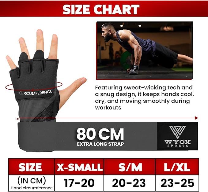 WYOX Gel Boxing Hand Wraps Inner Gloves for Men & Women, 80cm Quick Wrist Straps, Padded Knuckle Protection for Muay Thai Kickboxing, Hand Wraps for Boxing & Martial Arts