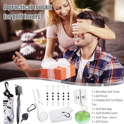 11 Pcs Golf Accessories Kit, Include Golf Tees Golf Towel Golf Ball Bag with Hook Cleaner Brush Golf Ball Marker Golf Divot Tool Golf Score Counter