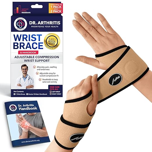 Doctor Developed Wrist Brace - Wrist wrap for Carpal Tunnel Arthritis,Tendonitis, Hand Support - Ideal for Fitness, Weightlifting - Handbook included (Nude, 2 Pack)