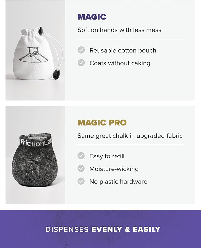 Friction Labs Magic Chalk Ball & Magic Chalk Ball PRO - Premium Gym Chalk in Refillable Sock - Non Toxic - Great for Climbing, Gymnastics, Weightlifting, Crossfit, Pool, Training