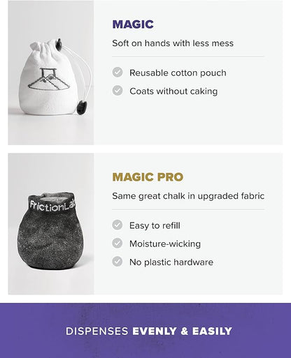 Friction Labs Magic Chalk Ball & Magic Chalk Ball PRO - Premium Gym Chalk in Refillable Sock - Non Toxic - Great for Climbing, Gymnastics, Weightlifting, Crossfit, Pool, Training