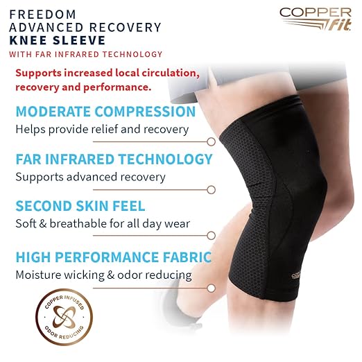 Copper Fit Recovery Knee Compression Sleeve - Breathable, Second Skin Feel - Arthritis, Joint Pain, Circulation - For Men and Women (Medium)