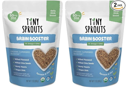 Superseed Organic Milled Chia, Flaxseed and Hemp Heart Brain Booster with Vegan Omega-3 DHA S Prebiotic Fiber Protein Gluten Free Seeds for 6M+ Babies Toddlers & Kids (7oz x 2 Pack)