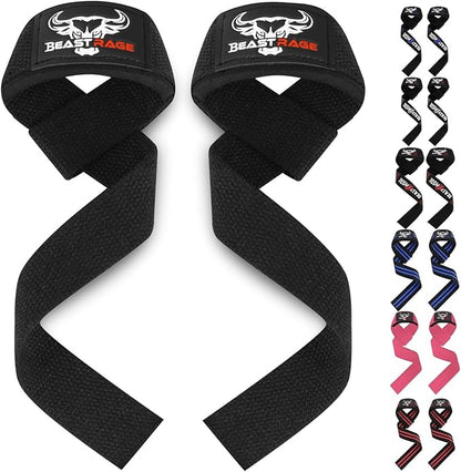 BEAST RAGE Lifting Straps for Weightlifting, Weight Lifting Straps Gym Power Workouts Lifting Wrist Straps Padded Cotton Men Women Support Lifters Deadlift Straps Hard Pull Exercise Straps