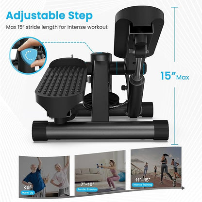 Mini Steppers for Exercise at Home, Stair Stepper Machine with Resistance Bands, 330 lbs Capacity, and LCD Monitor for Home Workout, Full Body Cardio and Walking