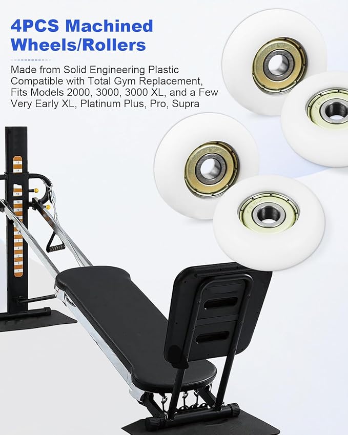 Upgrade Roller Wheel Kit Fit for Total Gym Parts Replacement, Fit for Gym Models 2000 3000 Some 3000 XL and a Few Very Early XL