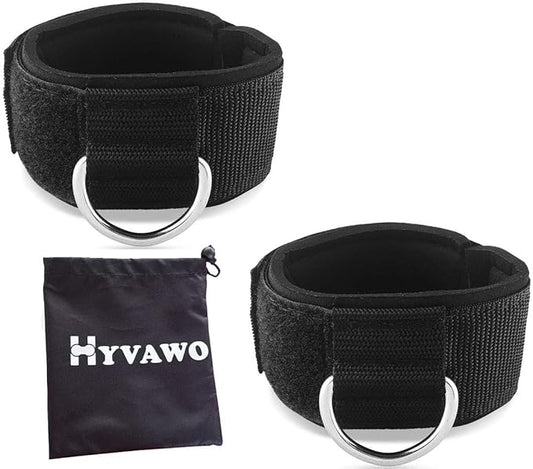 Ankle Straps Neoprene Padded Fitness Wrist Cuffs with D Ring High Strength Exercises Gym Pulley Strap for Cable Machines (Black 2 Pack)
