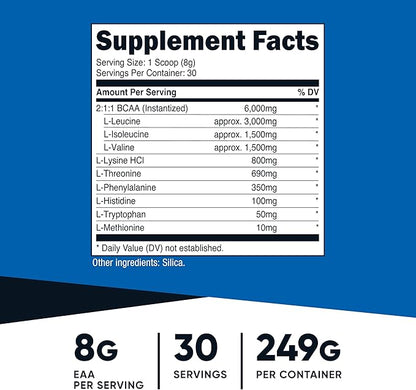 Nutricost EAA Powder 30 Servings (Unflavored) - Essential Amino Acids - Non-GMO, Gluten Free, Vegetarian Friendly