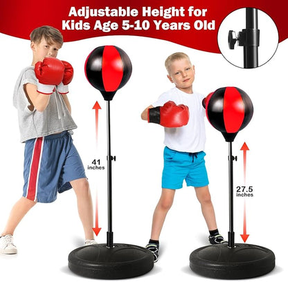 Punching Bag for Kids 8-12 Years, 2Pack Kids Boxing Gloves for 3-8, Kids Punching Bag with Height Adjustable Stand for 5-7, Outdoor Boy Toys, Birthday Gifts for 5 6 7 8 10 12 Years Old Boys