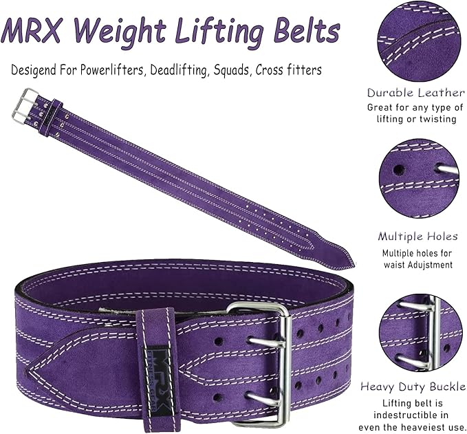 MRX Powerlifting Leather Belt 4" Wide 10mm Thickness 2 Prong