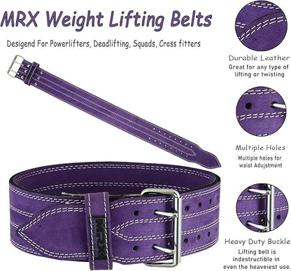 MRX Powerlifting Leather Belt 4" Wide 10mm Thickness 2 Prong