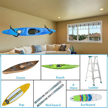 Kayak Storage Rack,Kayak Rack for Garage,Kayak Wall Mount Kayak Wall Rack with Nylon Straps,Heavy Duty Kayak Hanger Kayak Hook Suitable for Kayaks and SUP Paddle Board(4Pack,6 Colors)