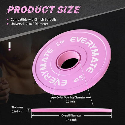 Pink Weight Plates 10LB 15LB 25LB 35LB 45LB Olympic Bumper Plates Grip Weight Plates for Strength Training & Crossfit Steel Inserts Weight Plates Fit 2" Barbells Virgin Rubber Weights